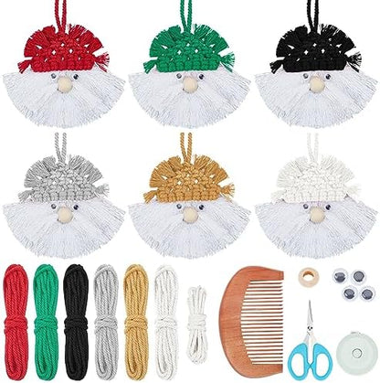 FREEBLOSS 6 Set DIY Macrame Christmas Gnomes Macrame Santa Claus for Christmas Tree Decor Christmas Tree Hanging Gnomes Santa Elf for Holiday Decor, Instructions Included by FreeandCreativeCraftsArt