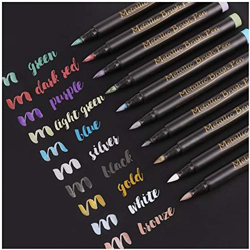 Dyvicl Metallic Brush Marker Pens - Metallic Pens Art Markers for Calligraphy, Brush Lettering, Black Paper, Rock Painting, Card Making, Scrapbooking, Fabric, Metal, Ceramic, Wine Glass, Set of 10 by Dyvicl