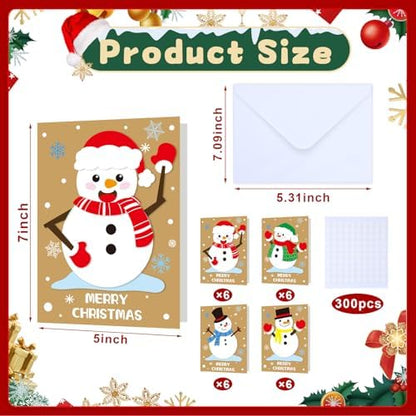 Dispowreath 24 Pcs DIY Christmas Card Making Kits with Envelopes DIY Christmas Craft Make Your Own Snowman Greeting Card Making Supplies for Holiday Xmas Party Decoration Favor - Image 2