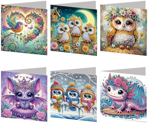 6PCS Animal Diamond Art Painting Greeting Cards Kit with Envelopes - 5D DIY Diamond Art Card Kits for Adults - Handcrafted Postcards for Birthday & Holiday by Unknown
