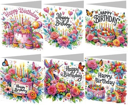 6PCS Diamond Art Painting Greeting Cards Kit, Birthday Themed DIY Card Making Set with Crystals and Envelopes, Creative Craft for Adults, Fun Party Activity and Personalized Gift by Unknown