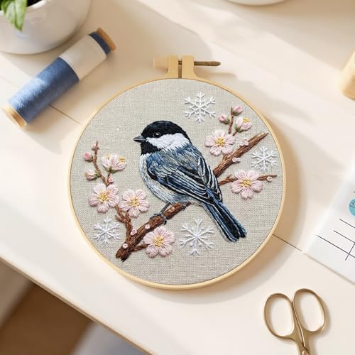 FRANDEK DIY Cherry Blossom Bird Stamped Embroidery Kit with Hoop for Adults - Image 5