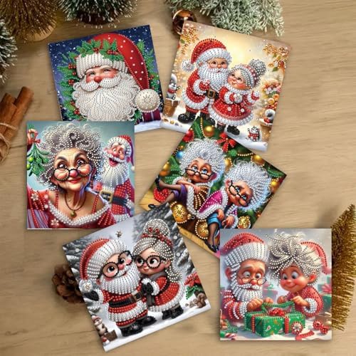 6Pcs Christmas Greeting Card DIY Diamond Art Painting Greeting Cards Blessing Folding Card Kit with White Envelopes Diamond Arts Crafts for Birthday Festival Gift-Santa Claus01 - Image 3