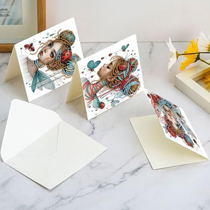 Tontut 6pcs Diamond Art Painting Kit Greeting Card, Temperament Butterfly Lady 5D DIY Diamond Handmade Holiday Sparkling Greeting Card with Envelope, Holiday Gift Congratulation - Image 7