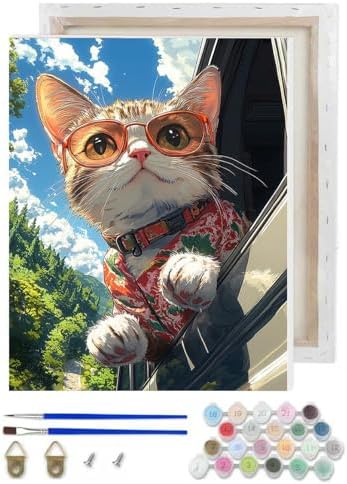 VIGEGU Cat Paint by Numbers Kit for Adults Beginner with Frame,Cat Watching the Scenery Paint by Number DIY Adult Paint by Number Kits for Home Decor 9x12 in by VIGEGU