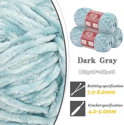LUNARM Chenille Yarn 3 Pack 3.5oz Chunky Blanket Velvet Yarn 263 Yard - Image 3