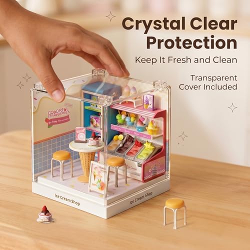 Ice Cream Shop Super Miniature House Kit - DIY Plastic 3D Model Building Set for Adults & Teens, Build Your Own Sweets Dessert Shop with Dustproof Case, Creative Craft Gift for Girls Women - Image 4