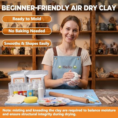 41PCS Pottery Kit for Beginners, 4.4LBS Air Dry Clay for Adults, Guide Book - Image 4