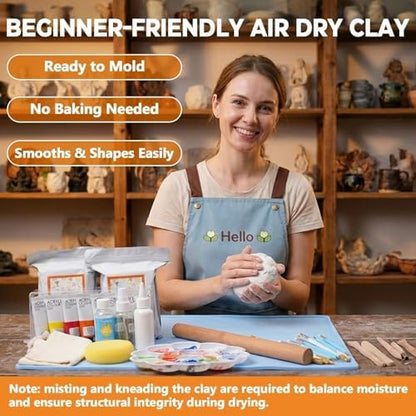41PCS Pottery Kit for Beginners, 4.4LBS Air Dry Clay for Adults, Guide Book - Image 4