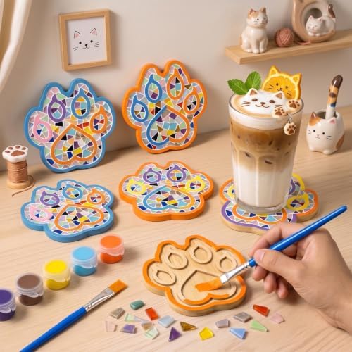 luperasol 6PCS DIY Cat Paw Mosaic Tiles, Mixed Color Mosaic Coaster Kit by Unknown