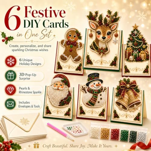 6 Pack Christmas Diamond Painting Cards, DIY 3D Pop-Up Greeting Set - Image 2