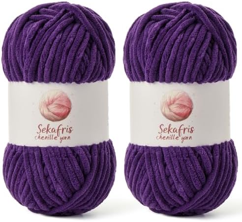 Chenille Blanket Yarn for Crocheting Size 5 Bulky Yarn, 2 Violet by Sekafris