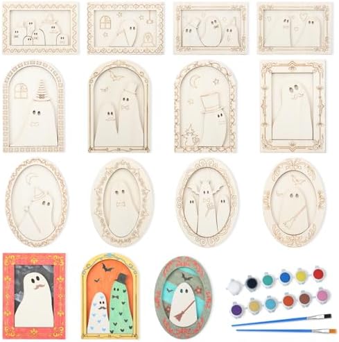 Simgoing 12 Set Adult Halloween Craft, Wood Ghost DIY Frame, Funny Style by Simgoing