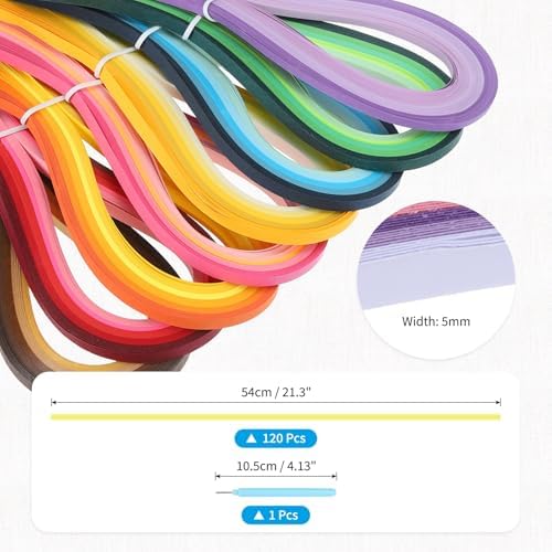 MECCANIXITY Paper Quilling Kit, 21.3 Inch 5mm 24 Colors Paper Quilling Strips with Blue Pen for Beginners DIY Hand Crafts Teaching Tools Flower Decoration(Multi-Colored, Pack of 120) - Image 2