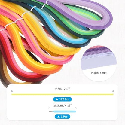 MECCANIXITY Paper Quilling Kit, 21.3 Inch 5mm 24 Colors Paper Quilling Strips with Blue Pen for Beginners DIY Hand Crafts Teaching Tools Flower Decoration(Multi-Colored, Pack of 120) - Image 2