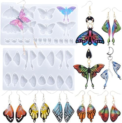 LET'S RESIN Resin Earring Molds, 2 Pcs Resin Molds Silicone with Butterfly Moth Wings Shapes, Silicone Molds for Resin Jewelry, DIY Art Craft by LETSRESIN