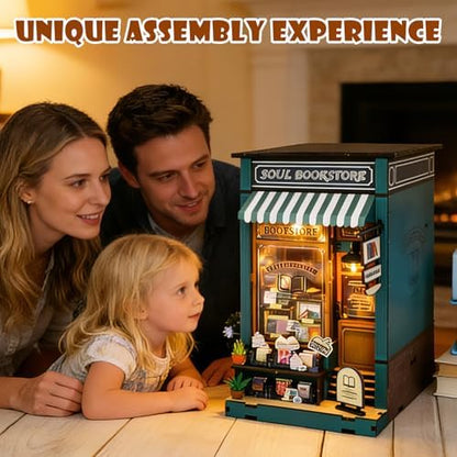 Book Nook Kit, 3D Wooden Puzzles Bookstore Miniature House with LED Light - Image 6