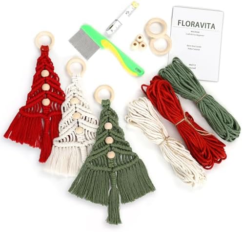 FLORAVITA Macrame Kit for Beginners with Step-by-Step Video Tutorials Christmas Tree Craft Starter Kit for Adults Kids DIY Wall Hanging Art Decor Festive Activity Unique Gift Xmas Gift by FLORAVITA