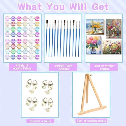 VIGEGU 4 Pack Paint by Numbers Kit for Adults with Frame - Image 5