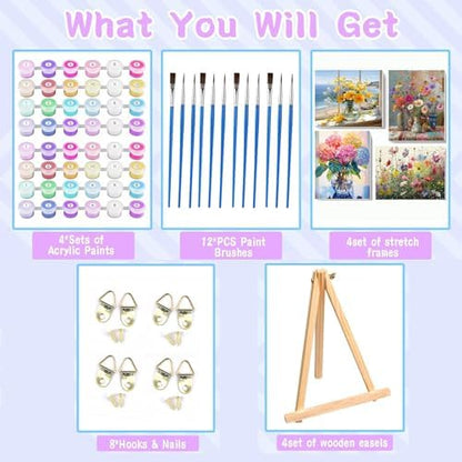 VIGEGU 4 Pack Paint by Numbers Kit for Adults with Frame - Image 5
