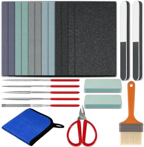 Sakolla 24 Pcs Resin Casting Tools Set - Include Sand Papers, Polishing Blocks, Polishing Cloth, Round File, Semicircular File, Flat File and Scissors for Polishing Epoxy Resin Jewelry Making Supplies by Sakolla