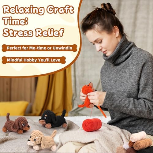 Crochet Kit for Beginners Adults, 4 PCS Dachshund Puppy Crochet Kits - Image 7