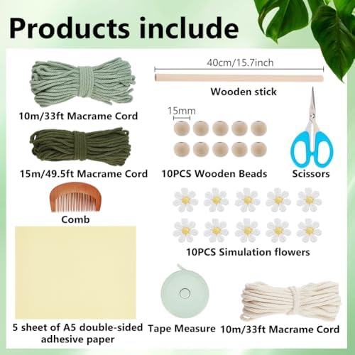 FREEBLOSS DIY Macrame Leaf Wall Hanging Beginners Macrame Kit Leaf Woven Tapestry Feather Wall Hanging DIY Macrame Kit for Adults Birthday Gift (Little Daisy) - Image 2