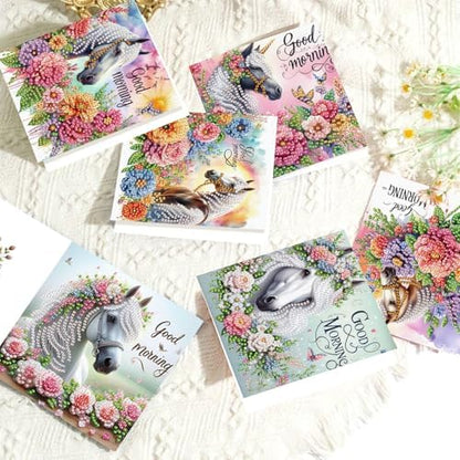 LazyFold 6Pcs DIY Diamond Art Painting Greeting Cards with Envelopes, White Horse All Occasion Note Card Kit for Women, Handmade Thank You Birthday Friendship Cards Gift - Image 5