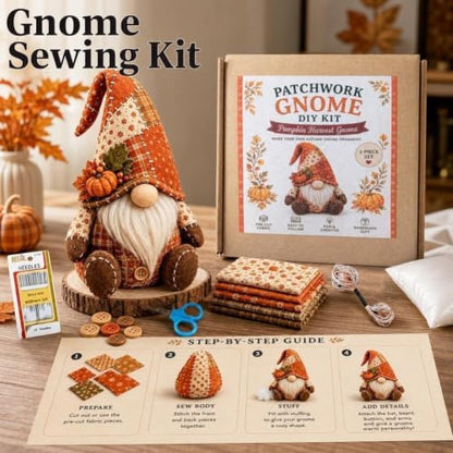 DIY Patchwork Gnome Kit, Christmas Cozy Gnome Sewing Craft Set, DIY Craft Set with Yarn & Tools for Adults & Beginners, Handmade Decor Ornament Gift & Home Decor for Craft Lovers (Orange) - Image 6