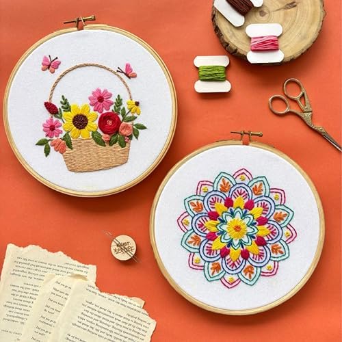 KNOT YOUR TYPE Mandala and Flower Basket DIY Embroidery Kit - Bundle Of 2| Beginner Friendly Kits with All Stitching Materials | Hand Embroidery Kit For Adults | Perfect for Gifting DIY Kit, Hobby Kit - Image 2