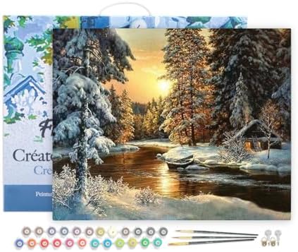 Figured'Art Paint by Numbers for Adults with Frame Sunset Forest 16"x20" - Craft Art Painting DIY Kit Canvas Already Stretched on a Wooden Frame by FiguredArt