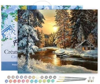 Figured'Art Paint by Numbers for Adults with Frame Sunset Forest 16"x20" - Craft Art Painting DIY Kit Canvas Already Stretched on a Wooden Frame by FiguredArt