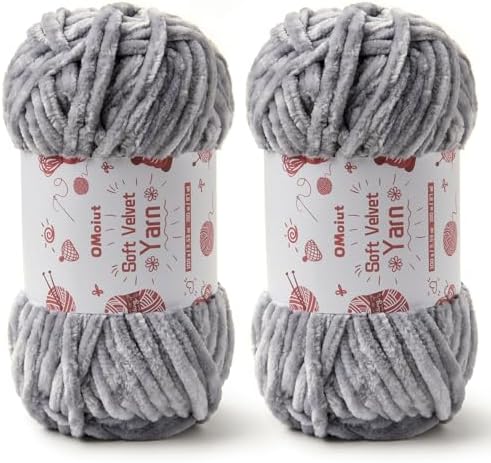 2x100g Fluffy Velvet Chenille Yarn for Crocheting and Knitting, 80m (87.5yd) Baby Yarn for Crocheting Soft, Crochet Chunky Yarns Amigurumi Yarns (2 Grayish) by OMoiut