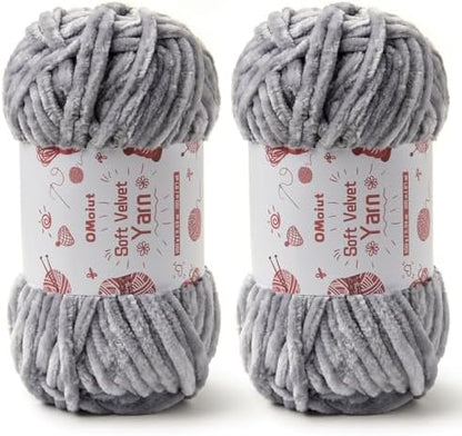 2x100g Fluffy Velvet Chenille Yarn for Crocheting and Knitting, 80m (87.5yd) Baby Yarn for Crocheting Soft, Crochet Chunky Yarns Amigurumi Yarns (2 Grayish) by OMoiut