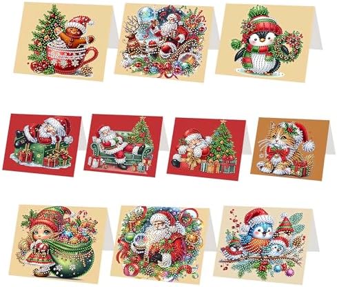 10 Pack 5D DIY Diamond Painting Christmas Greeting Card Kit, Diamond Art Birthday Holiday Greeting Card, Art Crafts Kit Creative with Envelope by POETRYDRAW