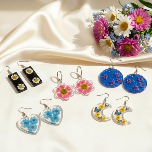 Resin Earring Molds, 5 PCS Epoxy-Resin Jewelry Mold Silicone Jewelry Pendant Mold Dangle Drop Earrings Resin Casting Molds with Built-in Holes for Earrings, Necklace, Pendants, Keychains Making - Image 3