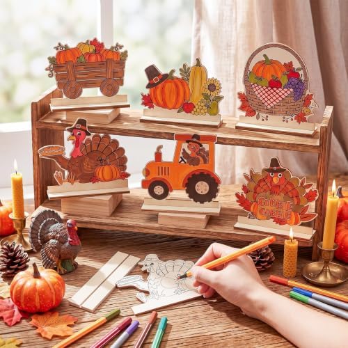 Yuntau 24 Pcs Color Your Own Thanksgiving Signs, DIY Wooden Crafts Kit - Image 4