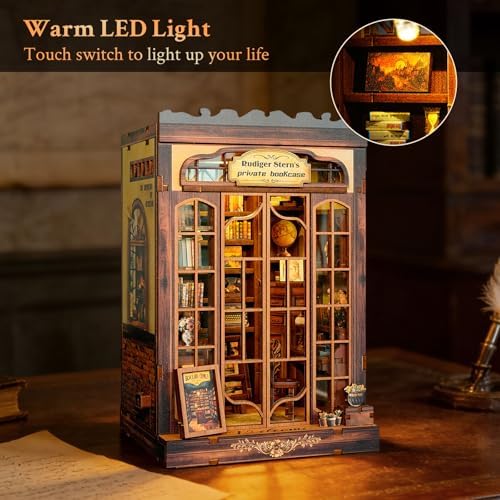 Book Nook Kit Retro Private Bookcase 3D Wood Miniature House with LED Light - Image 4