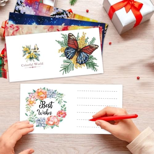 LSQFS 6Pcs Butterfly Flower Diamond Painting Greeting Cards Kits,5.9*5.9in - Image 5