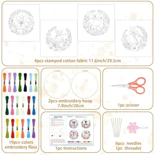 BEUNITONE 4 Set Fairy Patterns Embroidery Kit for Beginners 7.9"x7.9" DIY Complete Needlepoint Kits for Adults, Cross Stitch Starter Kit with Hoops and Instructions, Handmade Gifts for Home Decor - Image 2
