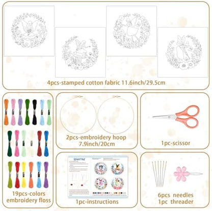 BEUNITONE 4 Set Fairy Patterns Embroidery Kit for Beginners 7.9"x7.9" DIY Complete Needlepoint Kits for Adults, Cross Stitch Starter Kit with Hoops and Instructions, Handmade Gifts for Home Decor - Image 2