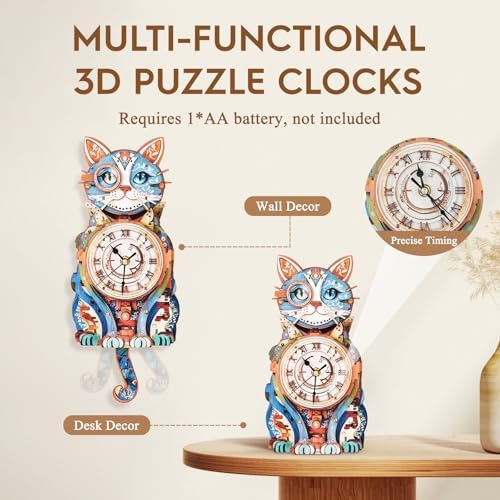 3D Puzzles for Adults Wooden DIY Cat Clock Puzzle Adult Crafts - Image 6