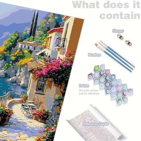 GEMOUJ Paint by Numbers Kits for Adult,Scenery Paint by Numbers Kit for Seaside Town, DIY Acrylic Painting on Canvas for Adult, Home Wall Decor 16 x 20 inch - Image 7