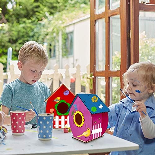 Glintoper Art Craft Wood Toys for Kids, 4 Pack DIY Bird House Kit Painting Puzzle DIY Wooden Assembly, Build and Paint Birdhouse, Include Paints & Brushes, Wooden Arts for Girls Boys Toddlers - Image 7
