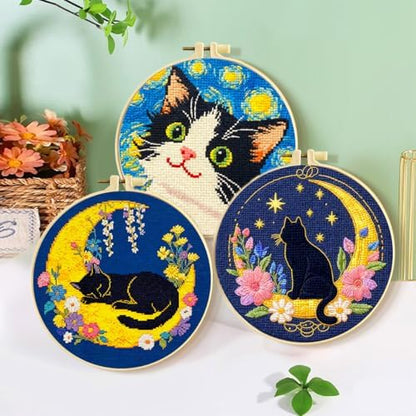 Zhenqing 3 Pack Cat Stamped Cross Stitch Kit for Beginners - Image 2