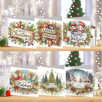 jinglinhh 6pcs Diamond Art Painting Merry Christmas Angel Gifts Tree Greeting Cards with Envelopes, DIY Card Making Kits for Adults, Diamond Art Postcards Christmas Cards Craft Gifts - Image 4