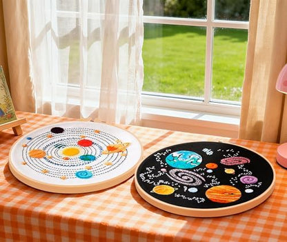 Armindou Embroidery Kit for Adults Beginners, Hand Embroidery Starter Kit with Solar System Patterns, Counted Stamped Cross Stitch Needlepoint Kit for Beginner Adult, 2 Set Embroidery Supplies/Hoop - Image 5