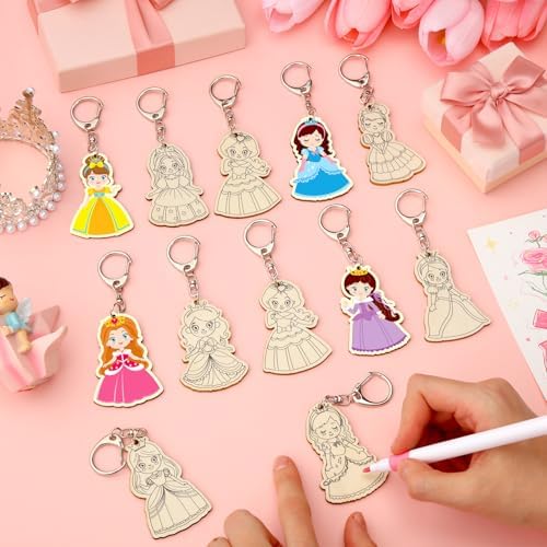 RattanView 24 Pcs Princess Craft Keychains DIY Keychain, 12 Styles - Image 4