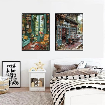 Clendo 4 Packs Study Room Paint by Numbers Kit for Adults Beginner, Bookshelf Adult Paint by Number on Canvas, DIY Street Acrylic Oil Easy Painting by Numbers for Home Wall Decor 12X16 inch - Image 5