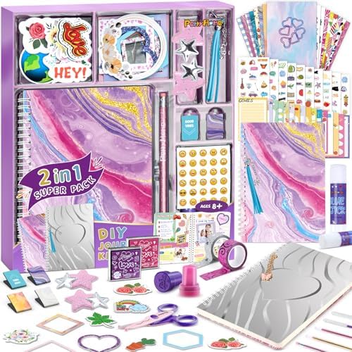 PERRYHOME 2-Pack DIY Journal Kit for Girls - 200+Pcs Journal Set for Tween & Teen Girls, Journaling Art & Crafts Kits, Birthday Gifts for 8 9 10 11 12 13 14 Year Old Girl by PerryHome